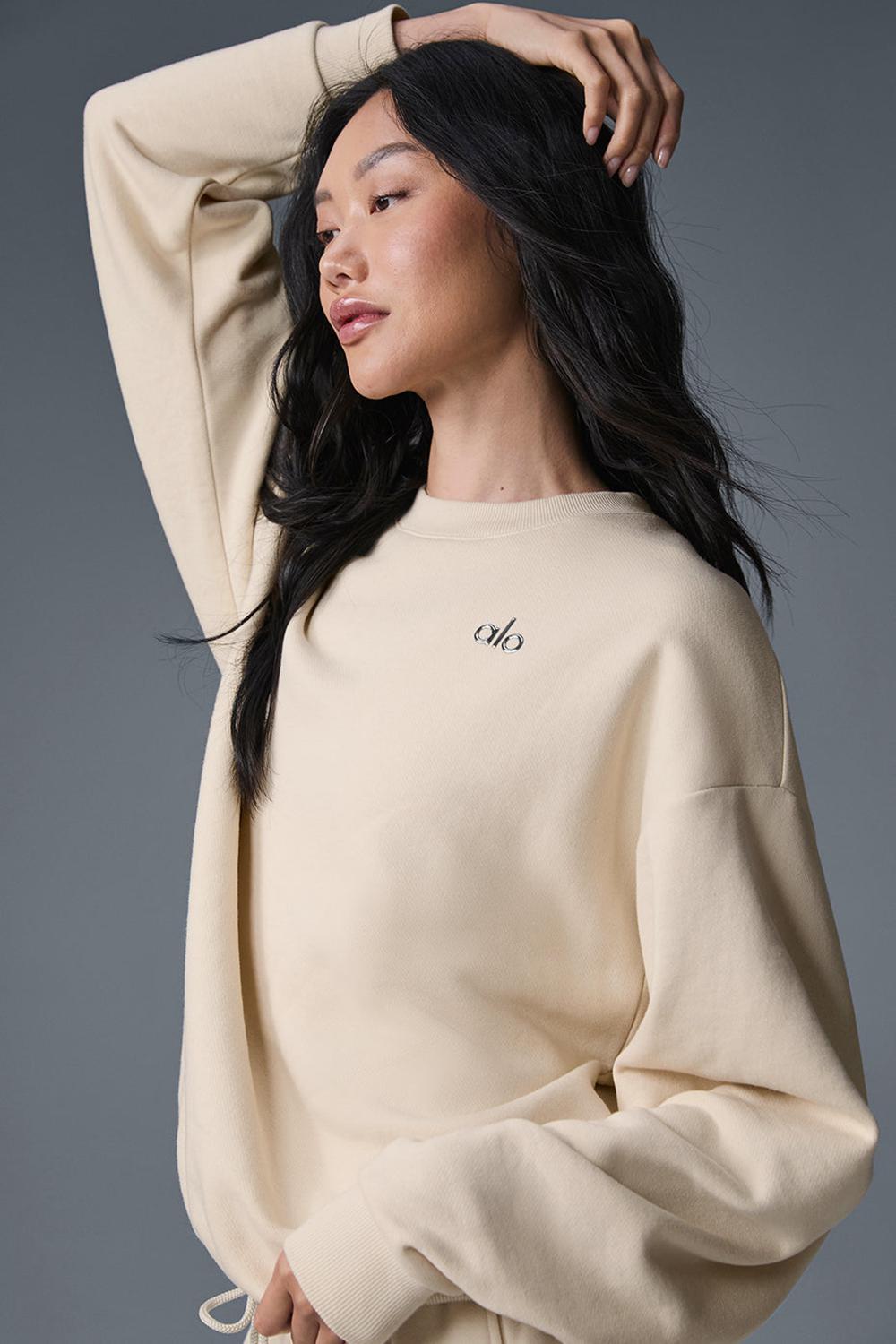 Φουτερ γυναικεια Alo Yoga Accolade Crew Neck Oat Milk | Greece  ODQJL-2913