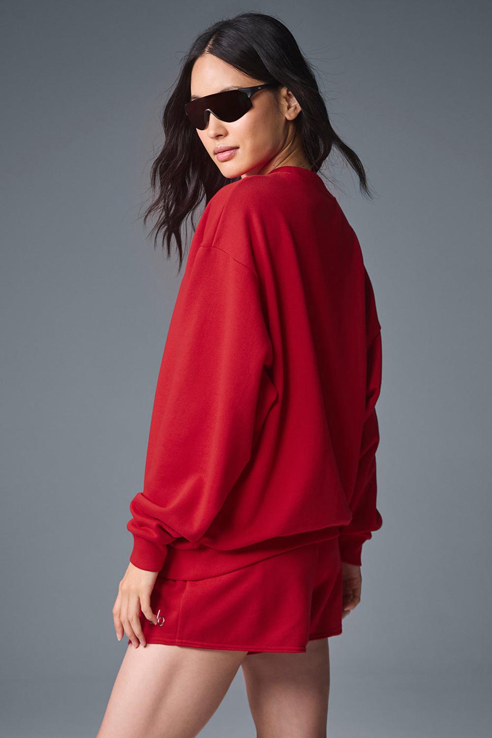 Φουτερ γυναικεια Alo Yoga Accolade Crew Neck κοκκινα | Greece  AJCNK-4128