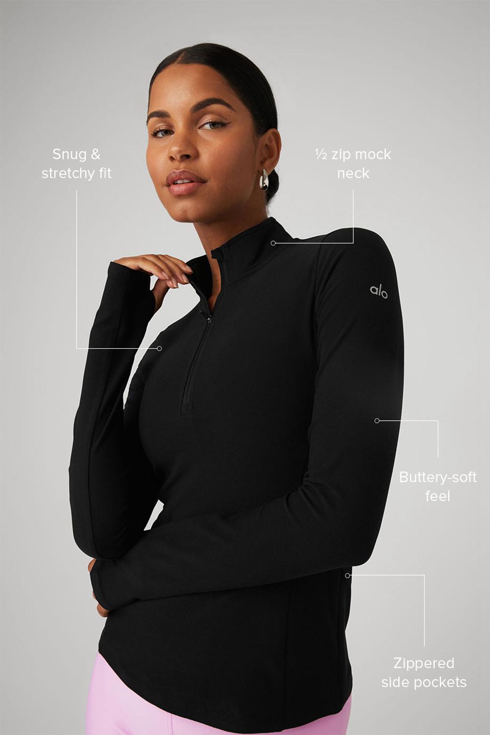 Φουτερ γυναικεια Alo Yoga Alosoft 1/2 Zip Rapid μαυρα | Greece  BJDOL-0172