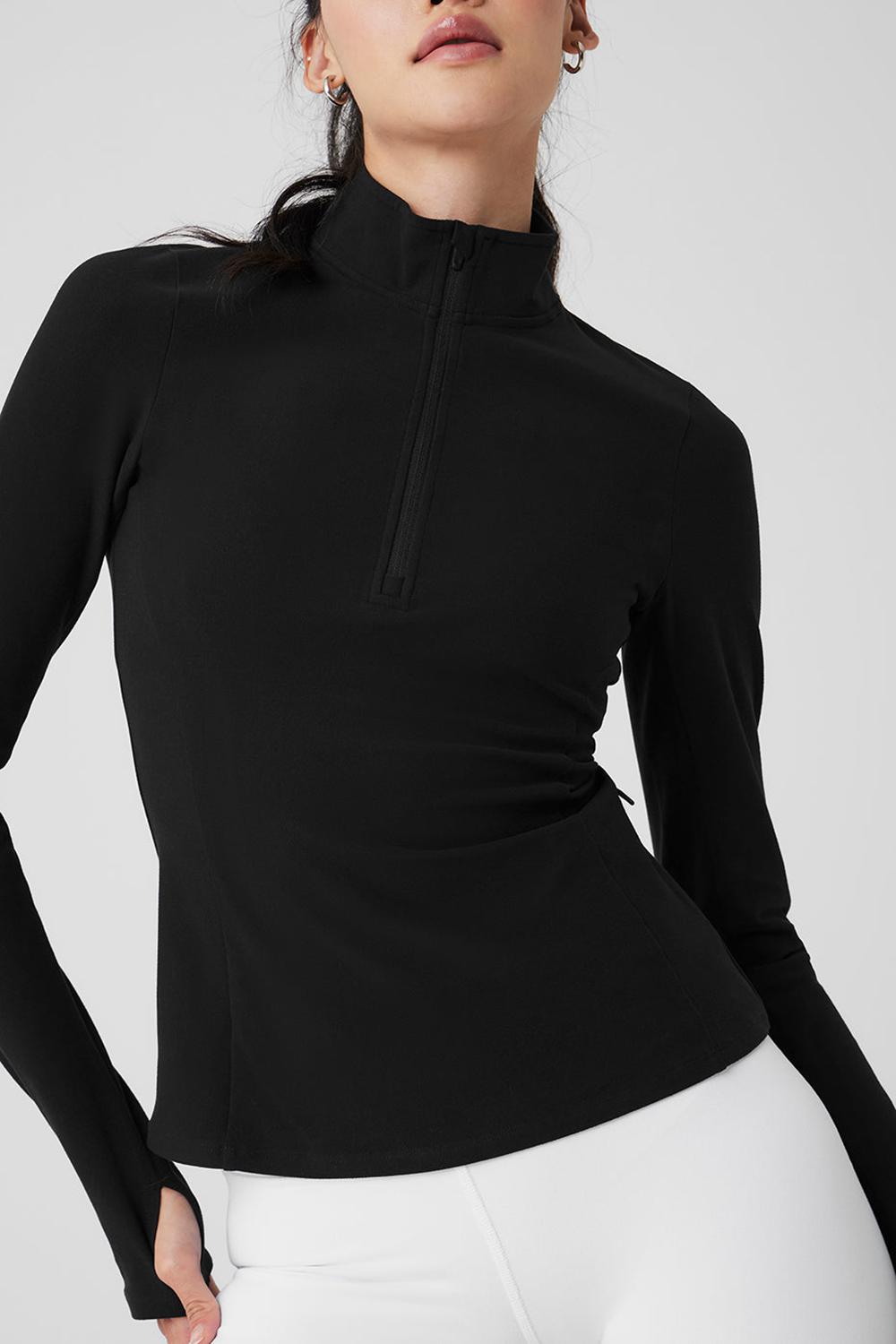 Φουτερ γυναικεια Alo Yoga Alosoft 1/2 Zip Rapid μαυρα | Greece  BJDOL-0172