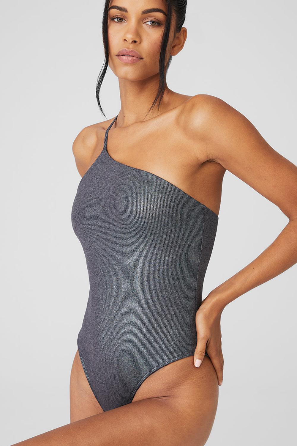 Κορμακια γυναικεια Alo Yoga Alosoft Ribbed Shimmer Plie σκούρο γκρι | Greece  NODVX-1726