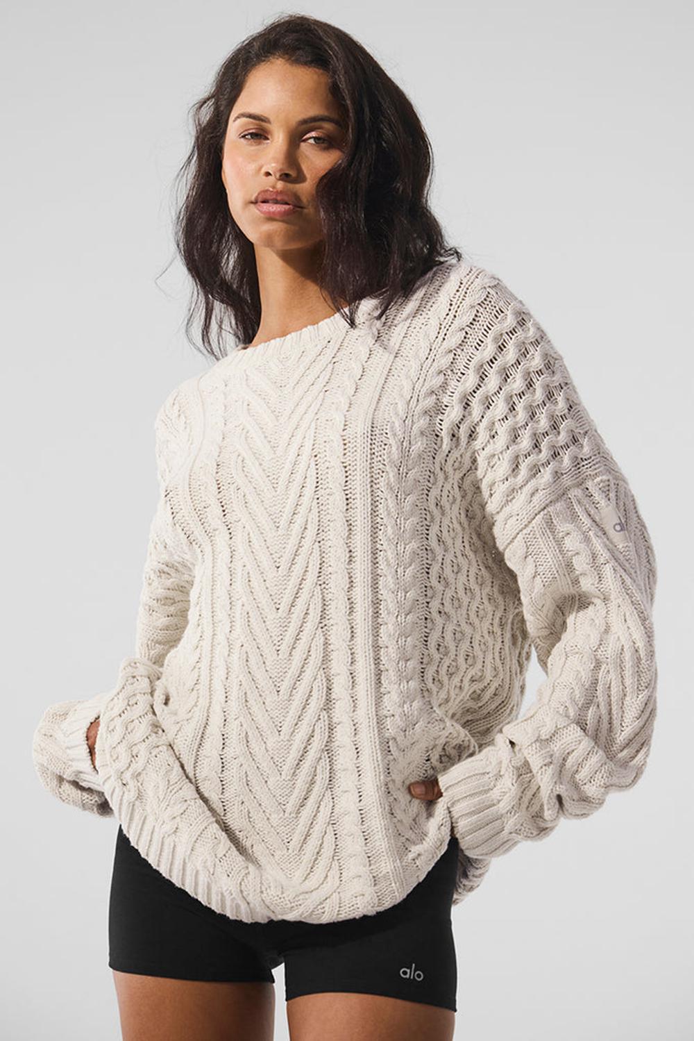 Πουλόβερ γυναικεια Alo Yoga Cable Knit Crew Neck Bone | Greece  SOKVZ-5761