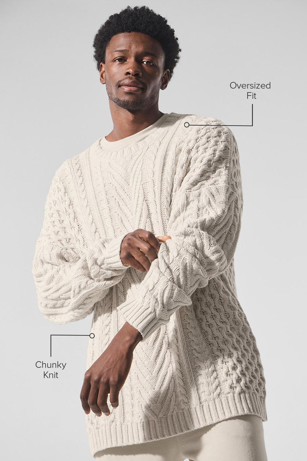 Πουλόβερ ανδρικα Alo Yoga Cable Knit Crew Neck Bone | Greece  TCADP-7092