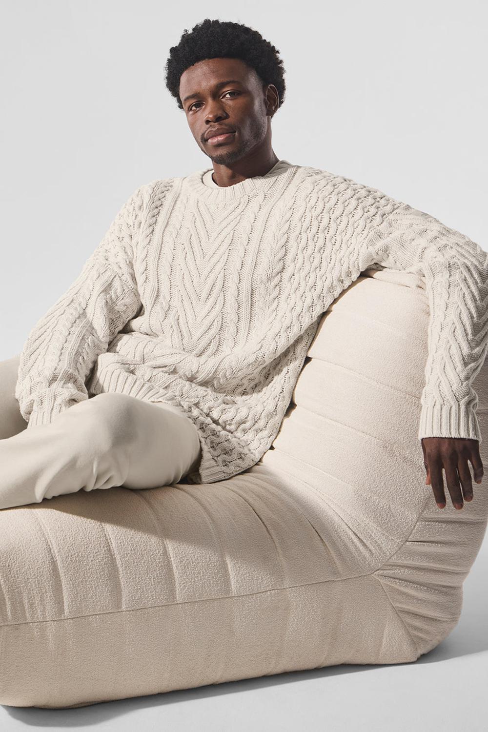 Πουλόβερ ανδρικα Alo Yoga Cable Knit Crew Neck Bone | Greece  TCADP-7092
