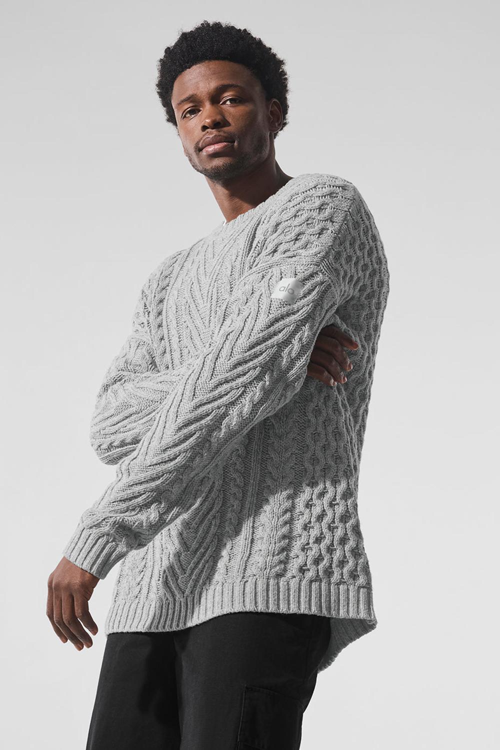 Πουλόβερ ανδρικα Alo Yoga Cable Knit Crew Neck γκρι | Greece  AGBXZ-3654