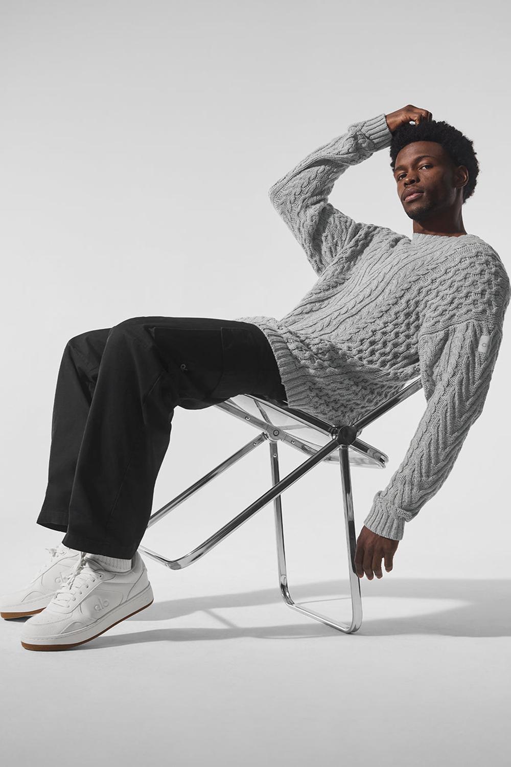 Πουλόβερ ανδρικα Alo Yoga Cable Knit Crew Neck γκρι | Greece  AGBXZ-3654