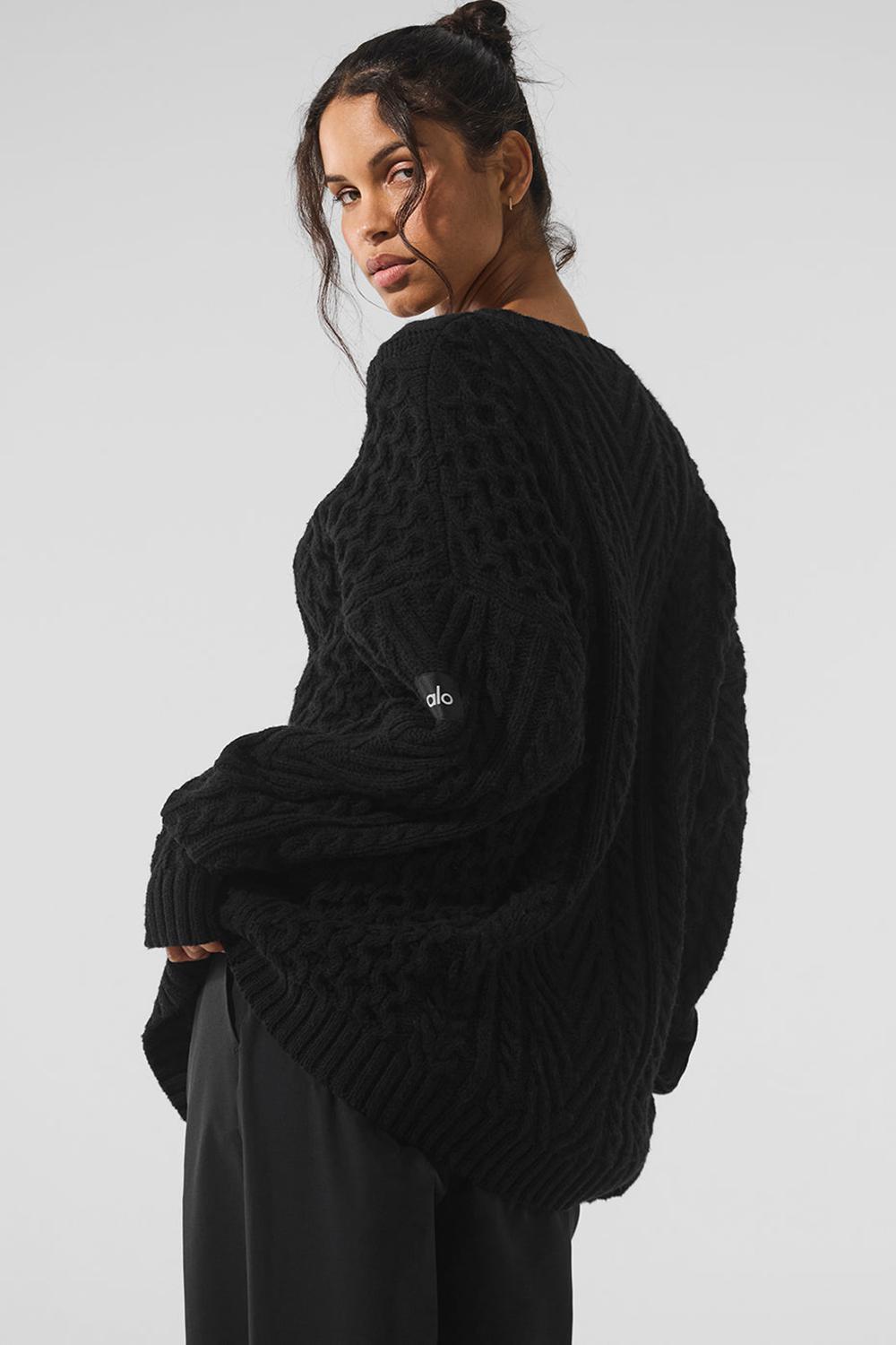 Πουλόβερ γυναικεια Alo Yoga Cable Knit Crew Neck μαυρα | Greece  BHCNT-4783