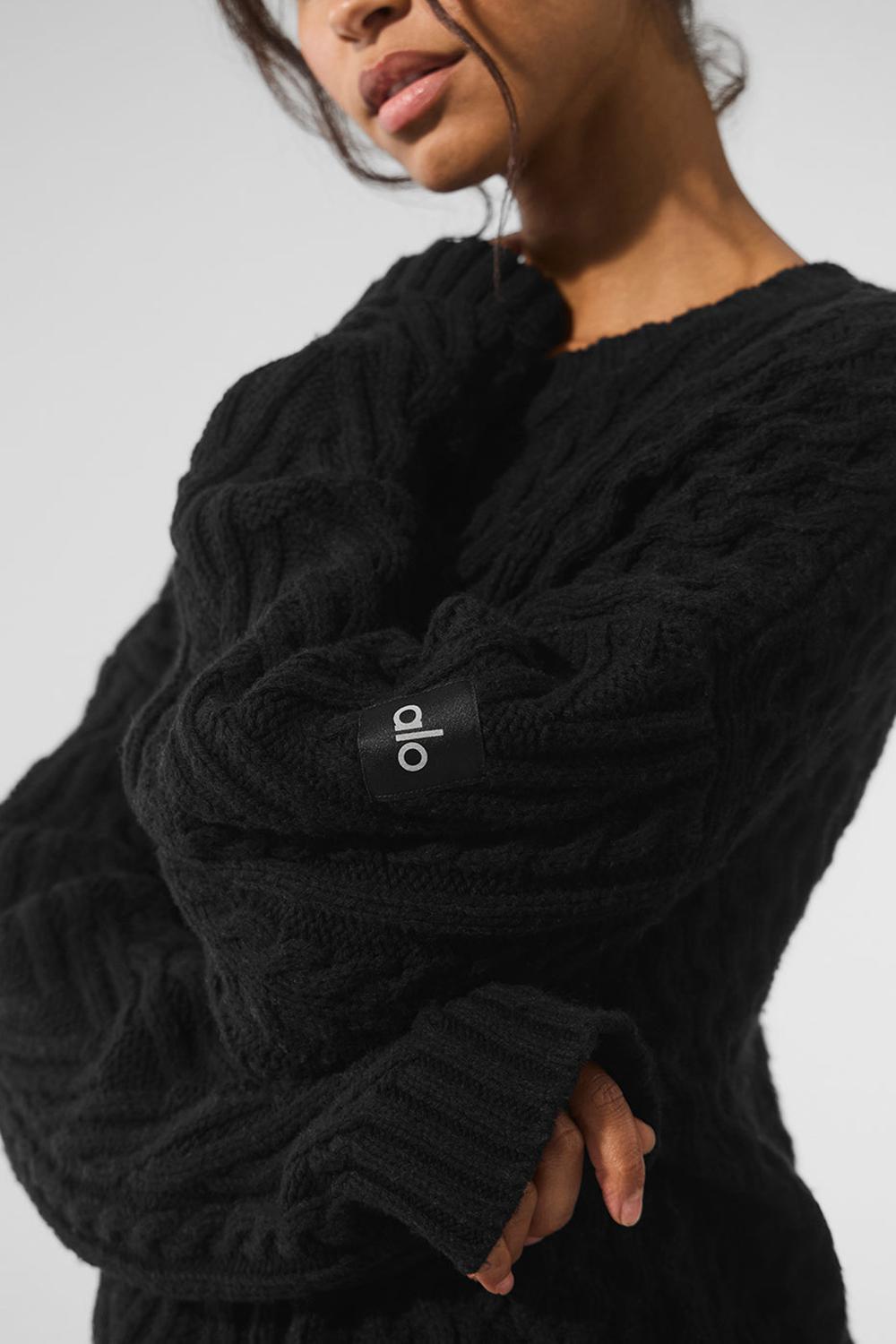 Πουλόβερ γυναικεια Alo Yoga Cable Knit Crew Neck μαυρα | Greece  BHCNT-4783