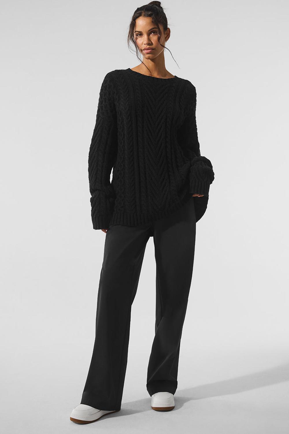 Πουλόβερ γυναικεια Alo Yoga Cable Knit Crew Neck μαυρα | Greece  BHCNT-4783