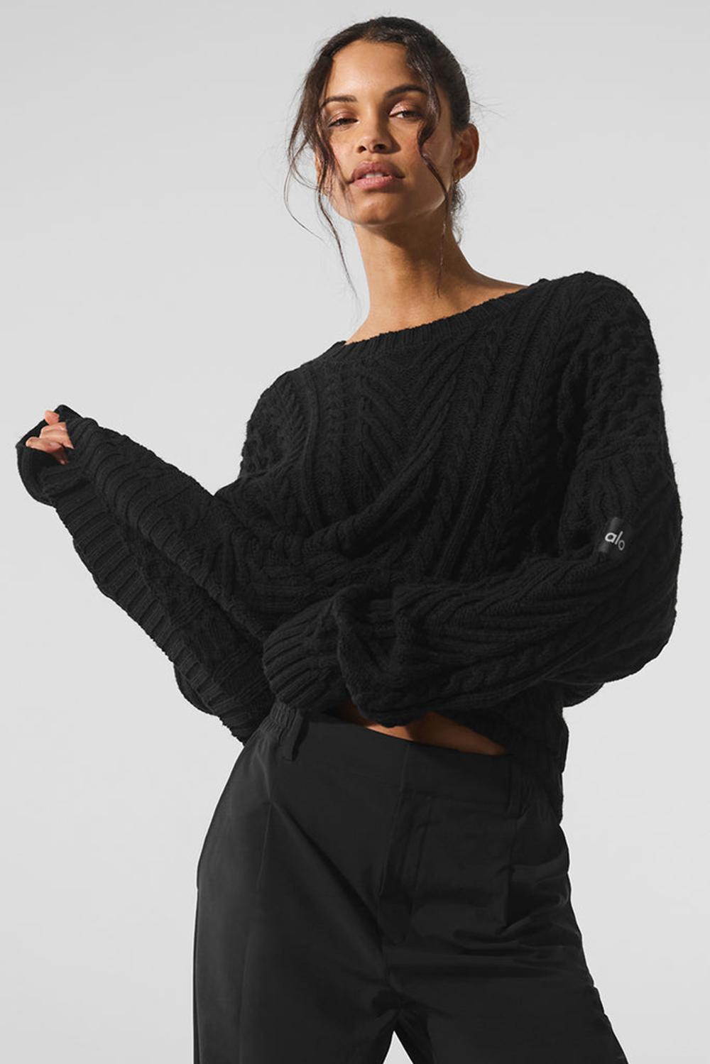 Πουλόβερ γυναικεια Alo Yoga Cable Knit Crew Neck μαυρα | Greece  BHCNT-4783