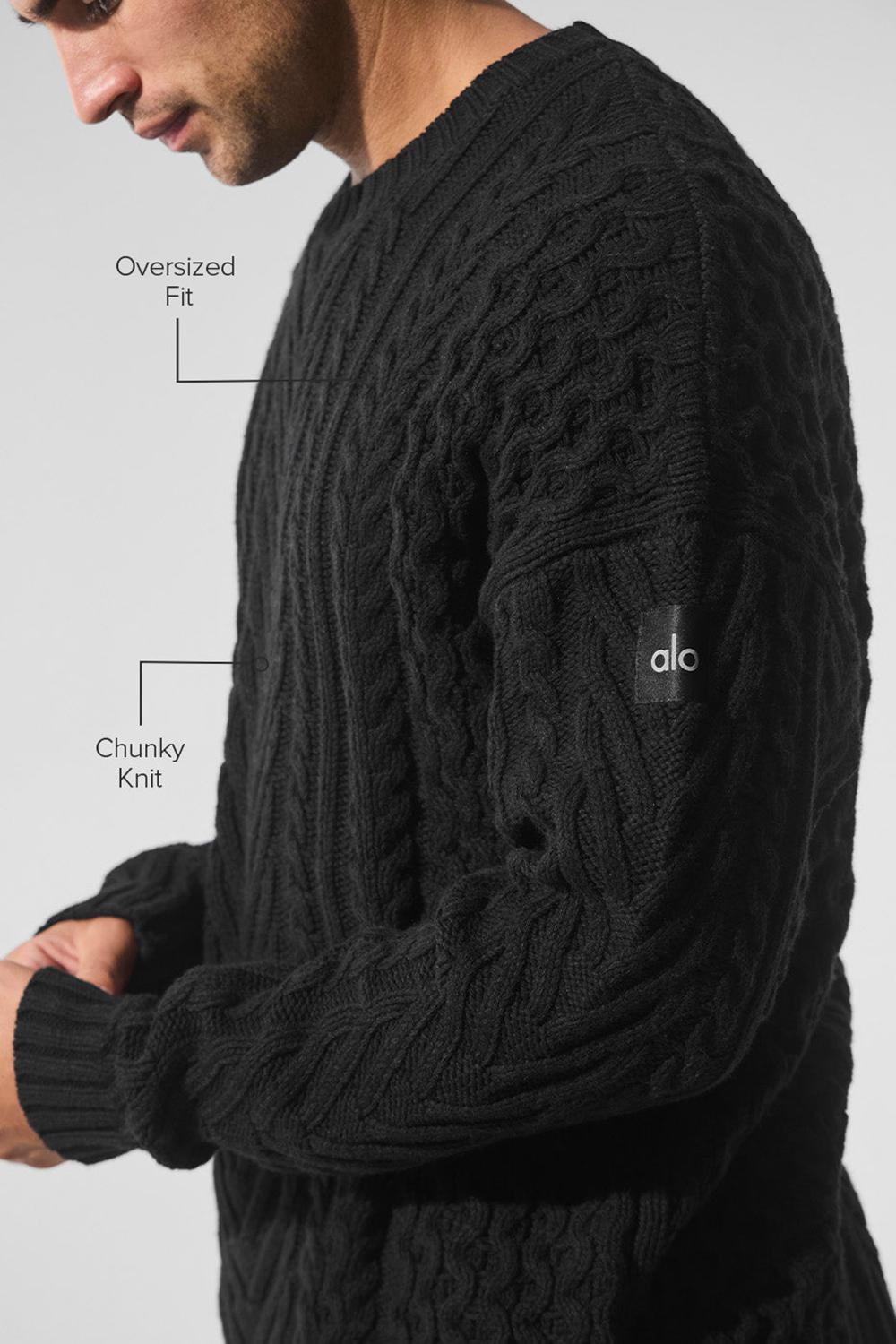 Πουλόβερ ανδρικα Alo Yoga Cable Knit Crew Neck μαυρα | Greece  YSXFB-5897
