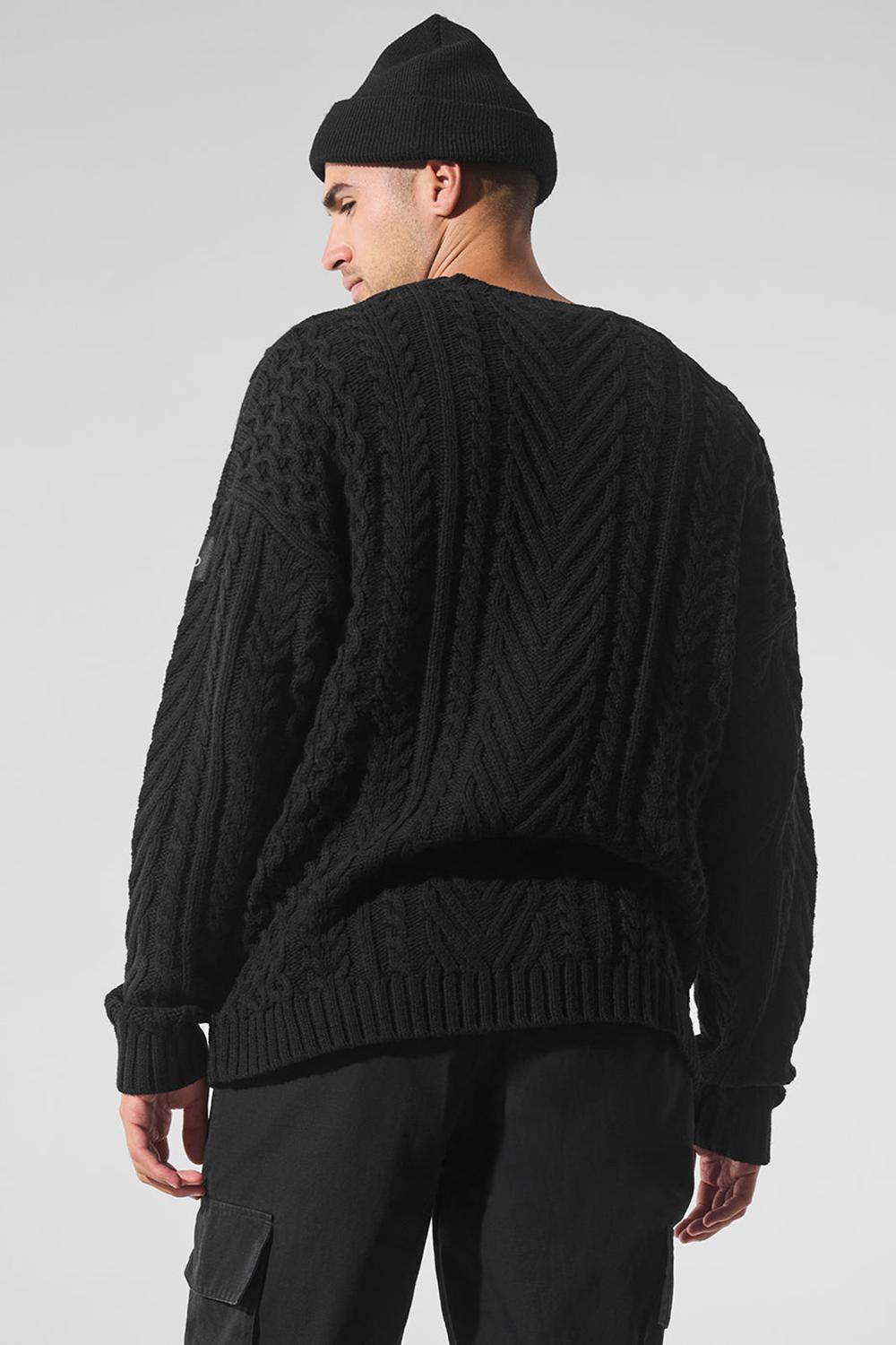 Πουλόβερ ανδρικα Alo Yoga Cable Knit Crew Neck μαυρα | Greece  YSXFB-5897
