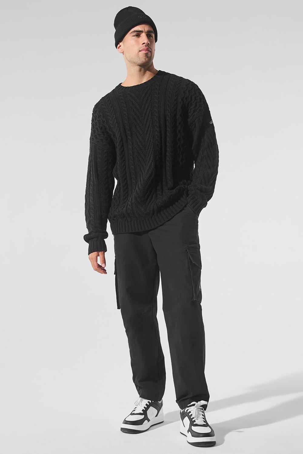 Πουλόβερ ανδρικα Alo Yoga Cable Knit Crew Neck μαυρα | Greece  YSXFB-5897