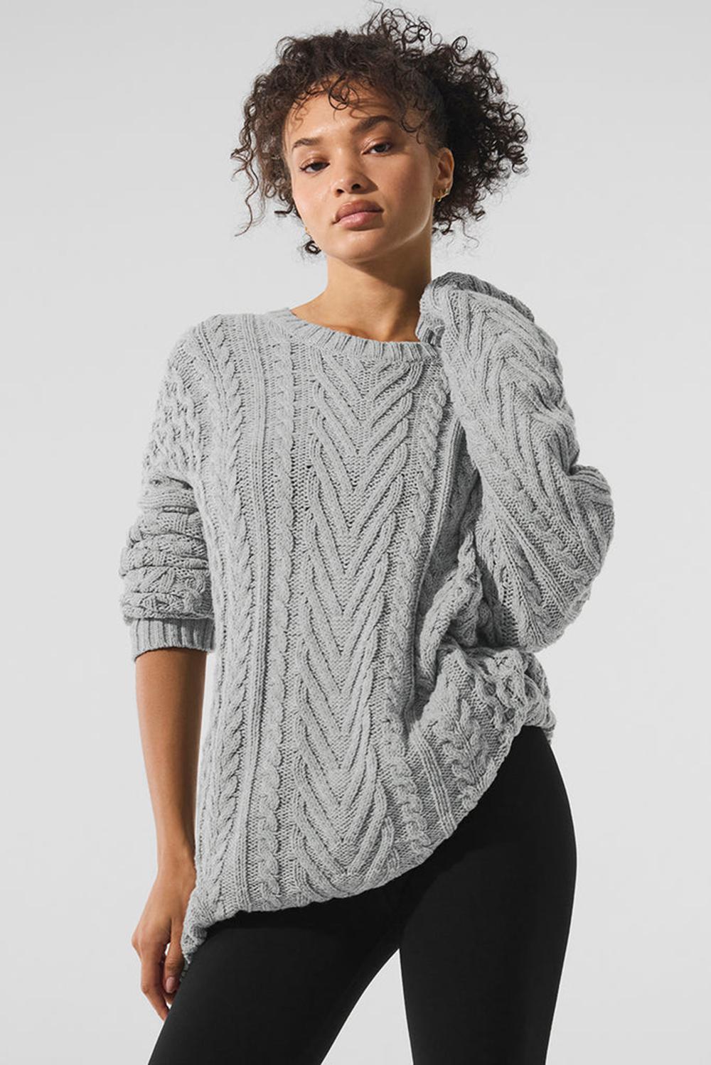 Πουλόβερ γυναικεια Alo Yoga Cable Knit Crew Neck γκρι | Greece  ZRFNV-9246