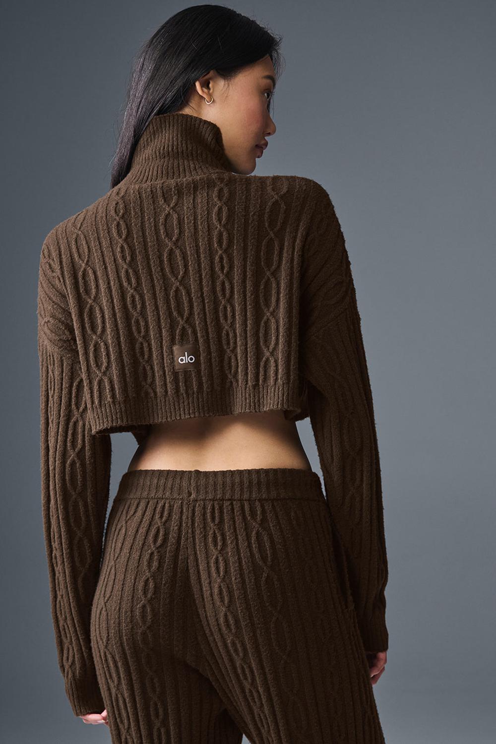Μακρυμανικο γυναικεια Alo Yoga Cable Knit Cropped Winter Bliss Turtleneck Espresso | Greece  CWOBP-0497
