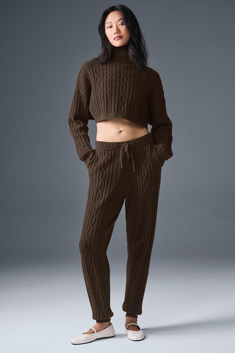 Μακρυμανικο γυναικεια Alo Yoga Cable Knit Cropped Winter Bliss Turtleneck Espresso | Greece  CWOBP-0497