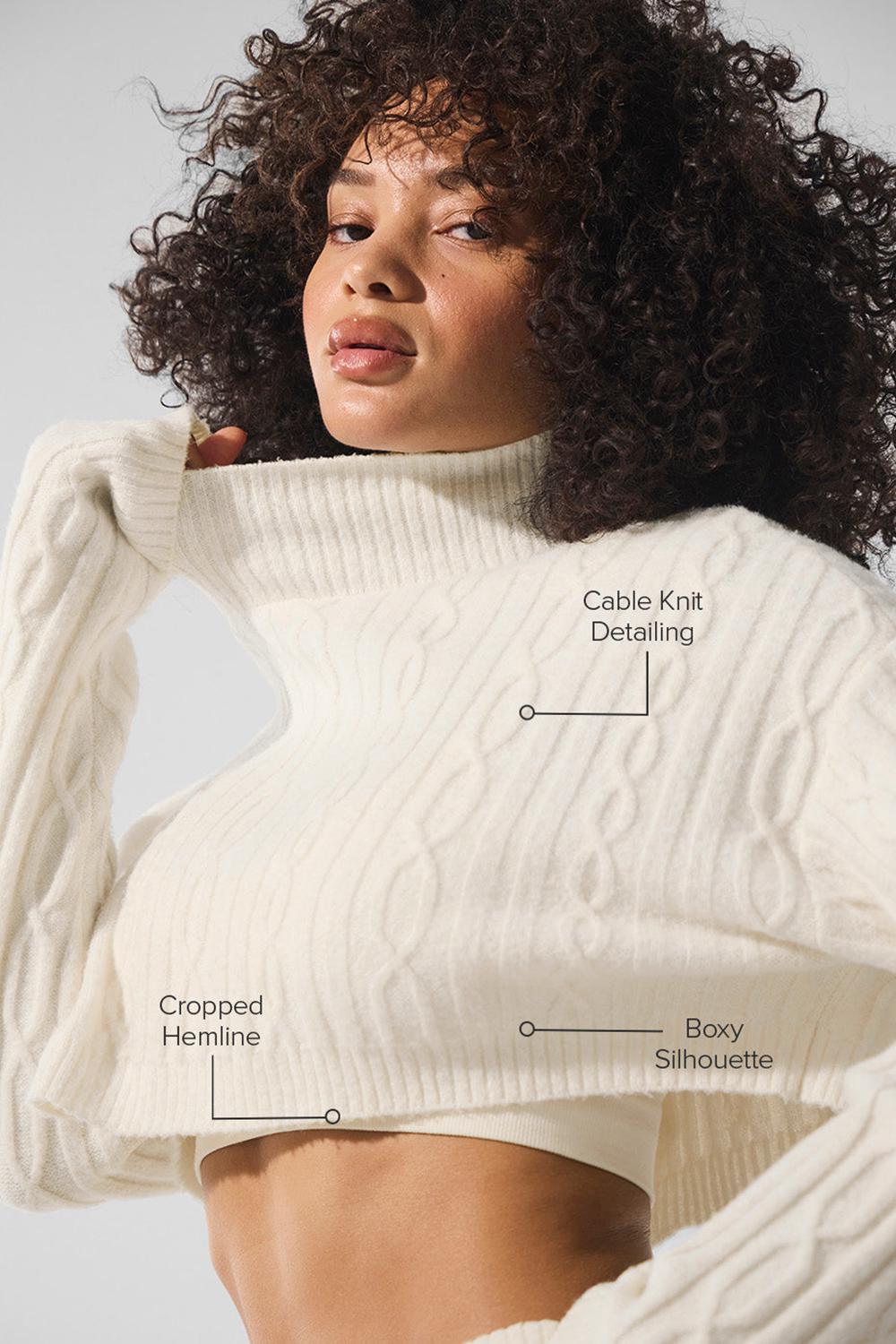Μακρυμανικο γυναικεια Alo Yoga Cable Knit Cropped Winter Bliss Turtleneck Ivory | Greece  ZDKNF-8394