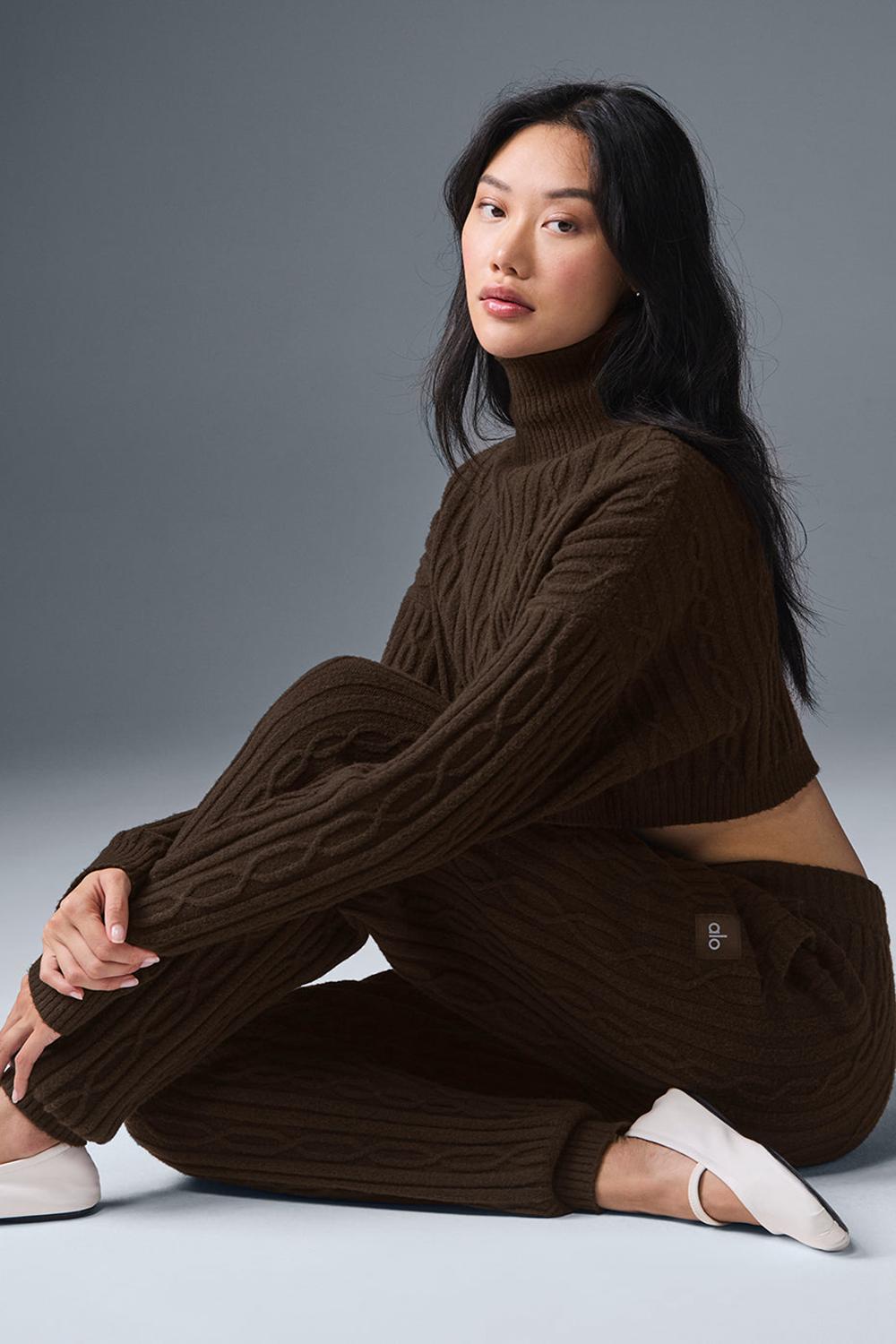 Παντελονι γυναικεια Alo Yoga Cable Knit Winter Bliss Espresso | Greece  LPFRV-7043
