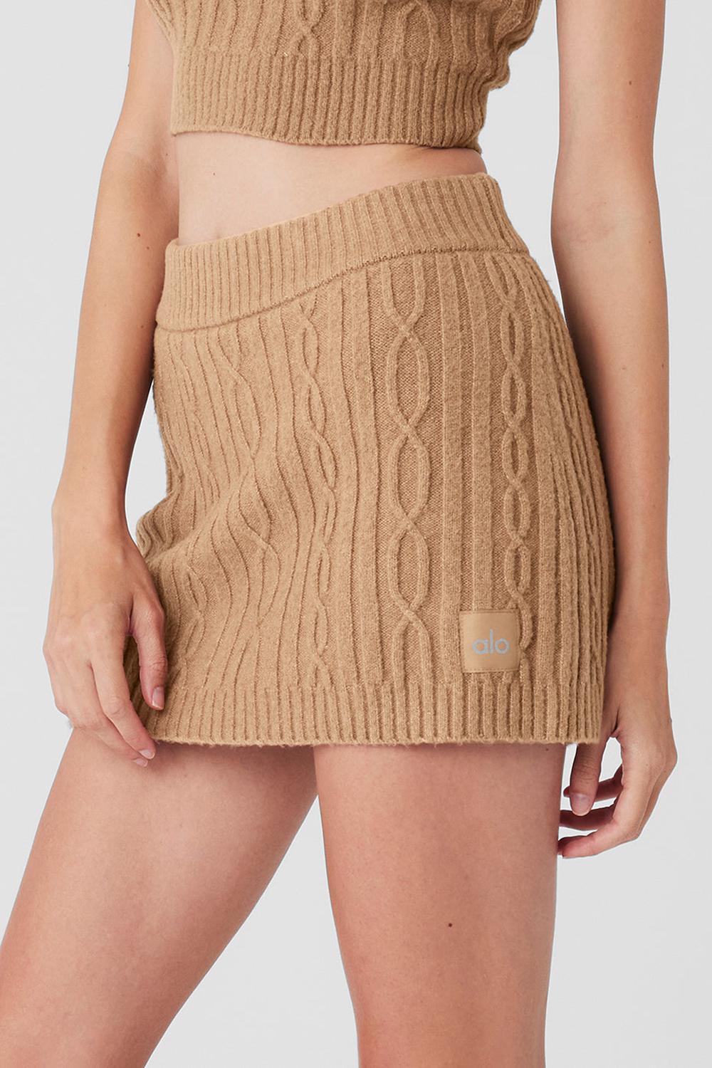 φουστεσ γυναικεια Alo Yoga Cable Knit Winter Bliss Mini Toasted Almond | Greece  RFHQP-1329