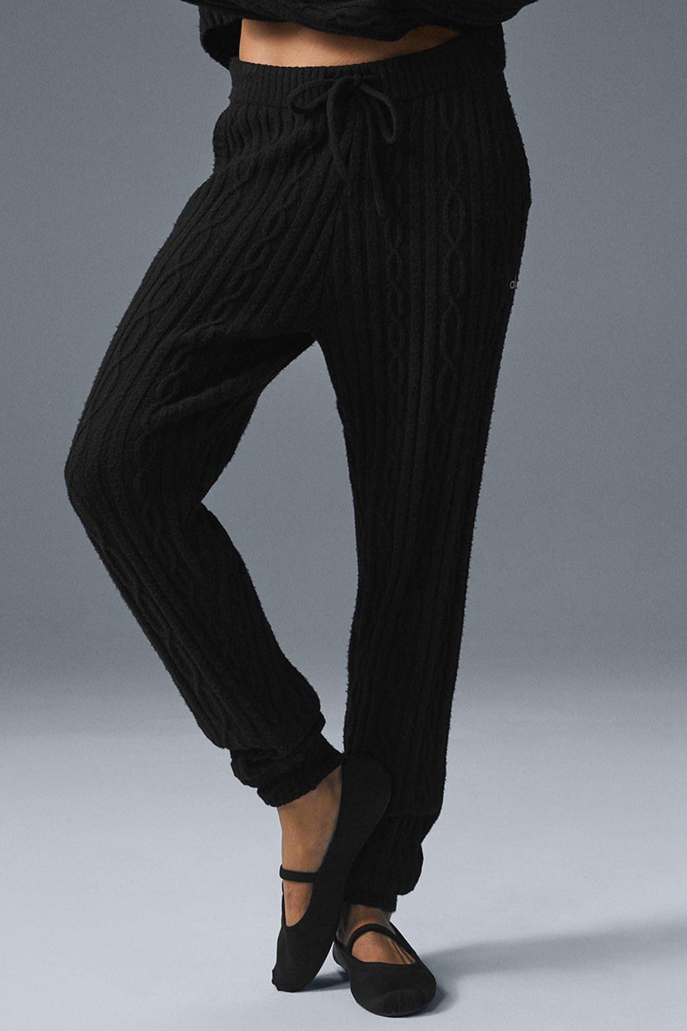Παντελονι γυναικεια Alo Yoga Cable Knit Winter Bliss μαυρα | Greece  ECXQF-0162