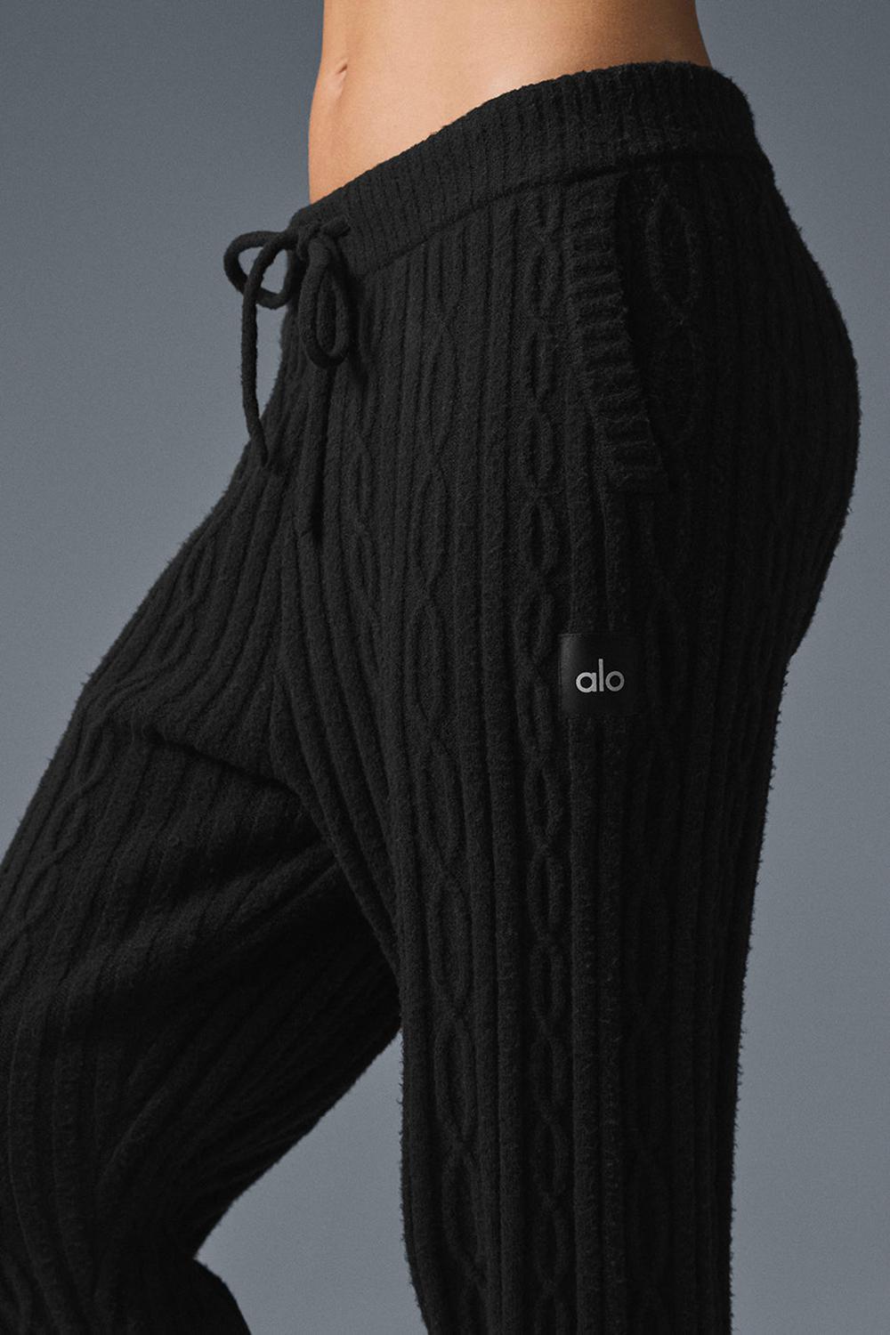 Παντελονι γυναικεια Alo Yoga Cable Knit Winter Bliss μαυρα | Greece  ECXQF-0162