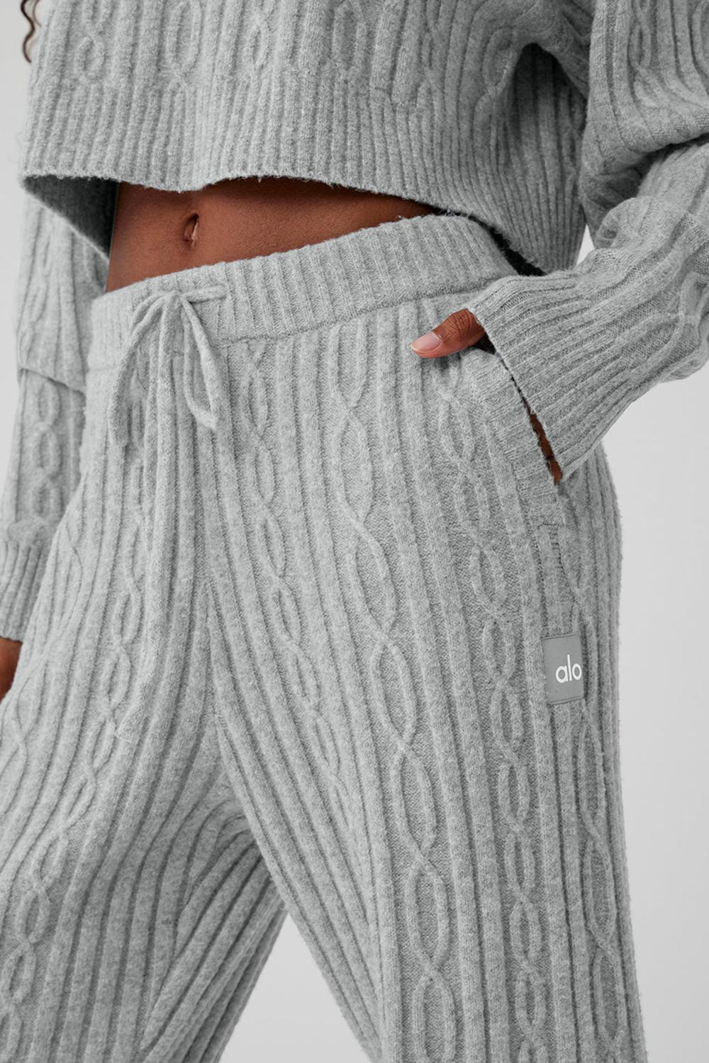Παντελονι γυναικεια Alo Yoga Cable Knit Winter Bliss γκρι | Greece  TNMCE-2690