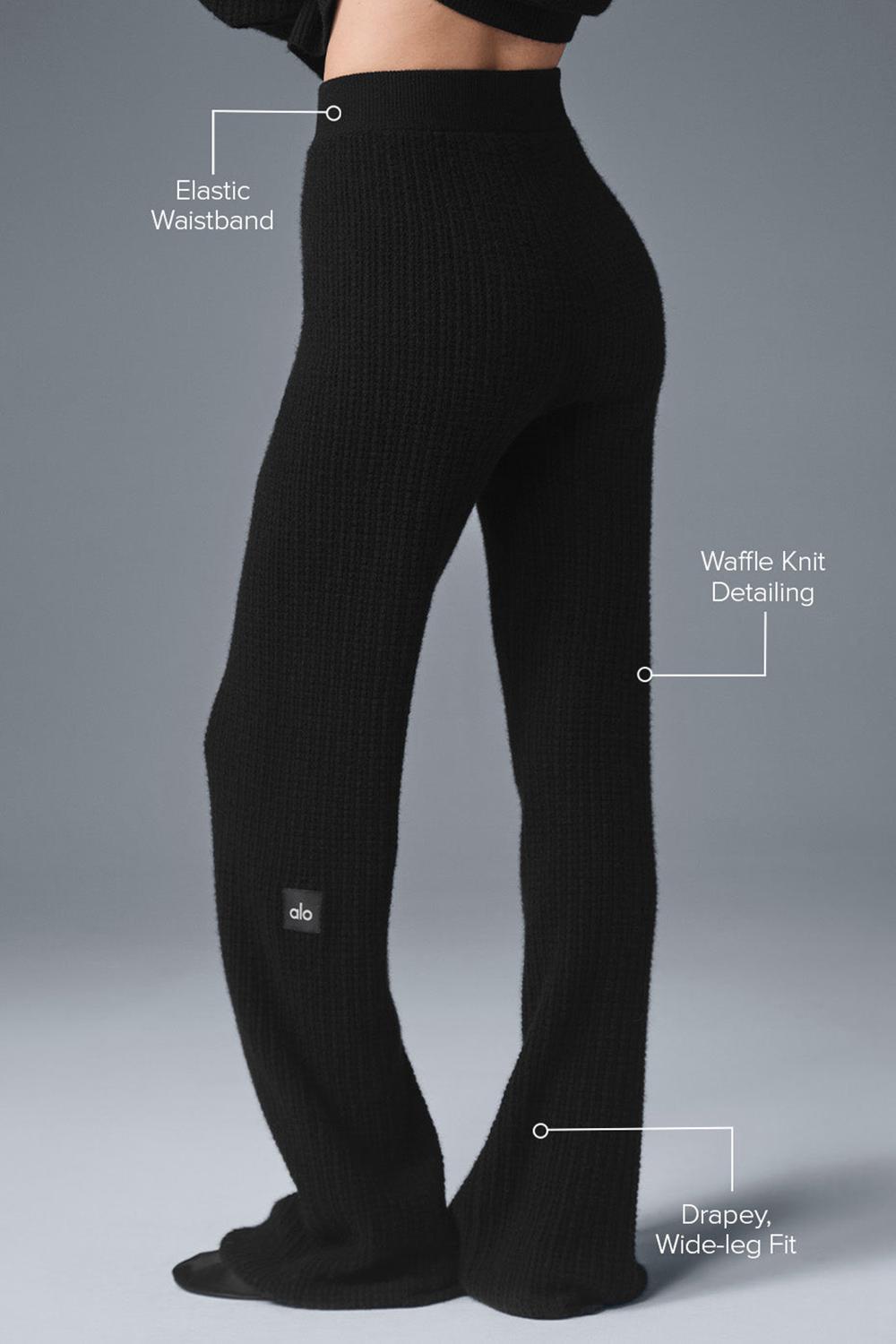 Παντελονι γυναικεια Alo Yoga Cashmere High-Waist Plush Waffle μαυρα | Greece  TWNDE-8190