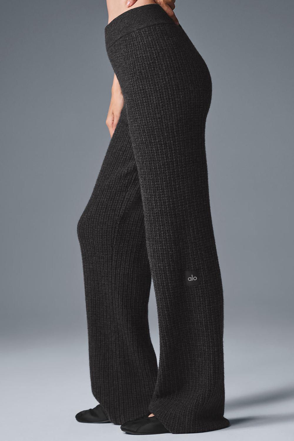 Παντελονι γυναικεια Alo Yoga Cashmere High-Waist Plush Waffle σκούρο γκρι | Greece  UQZIW-7620