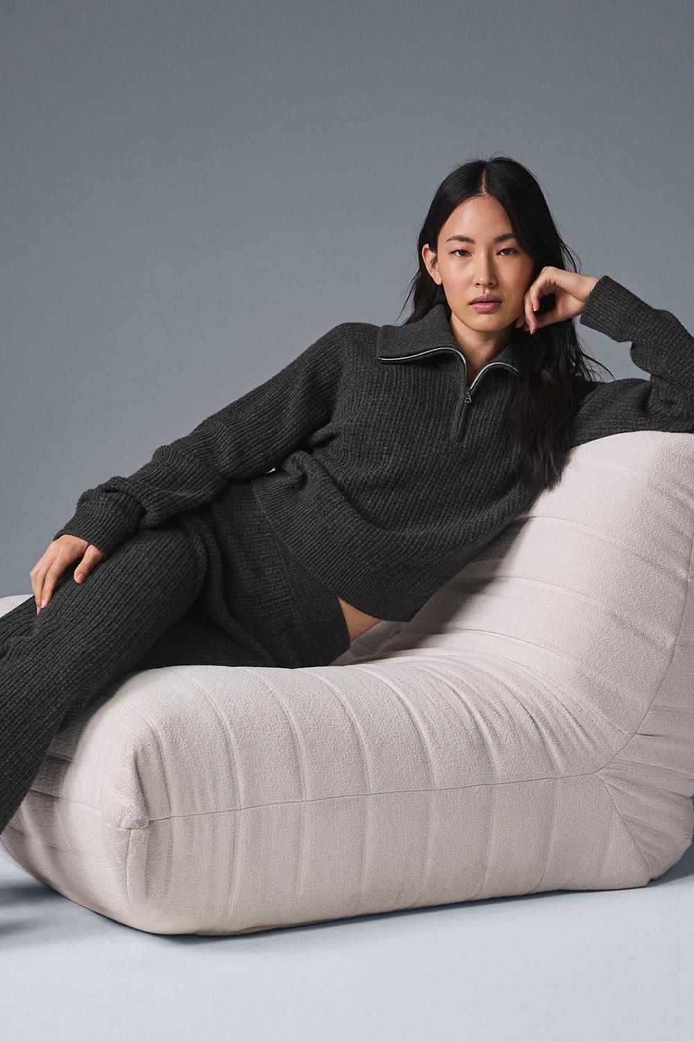 Παντελονι γυναικεια Alo Yoga Cashmere High-Waist Plush Waffle σκούρο γκρι | Greece  UQZIW-7620