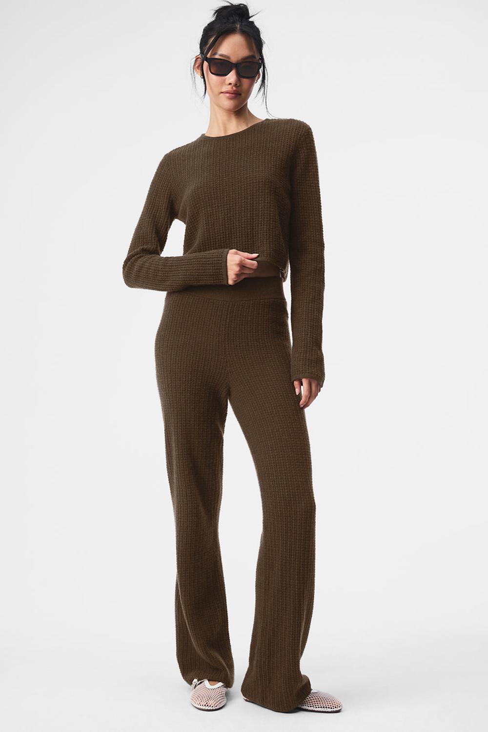 Παντελονι γυναικεια Alo Yoga Cashmere High-Waist Plush Waffle Espresso | Greece  YVAQP-8241