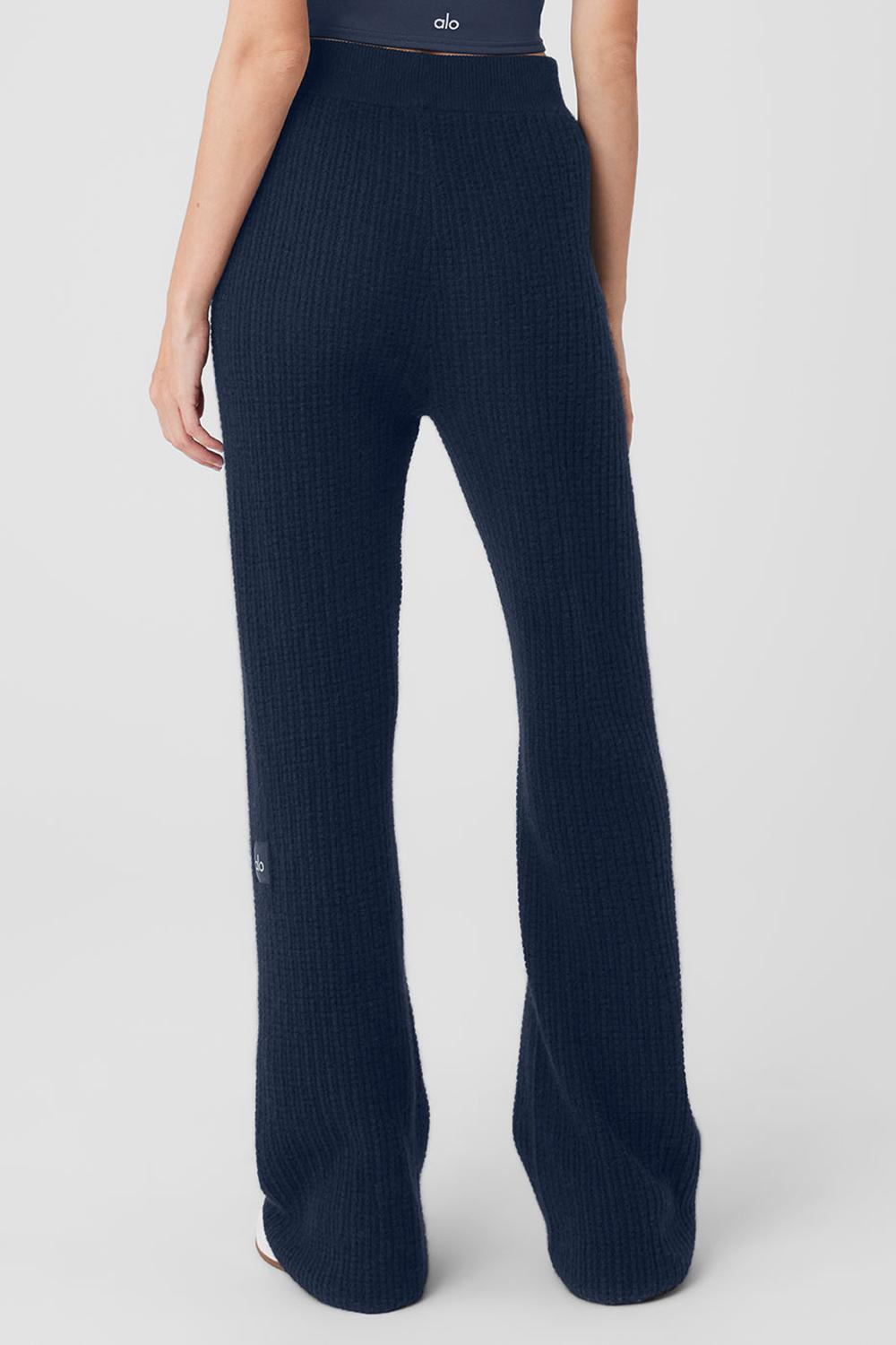 Παντελονι γυναικεια Alo Yoga Cashmere High-Waist Plush Waffle σκουρο μπλε | Greece  XENGZ-4362