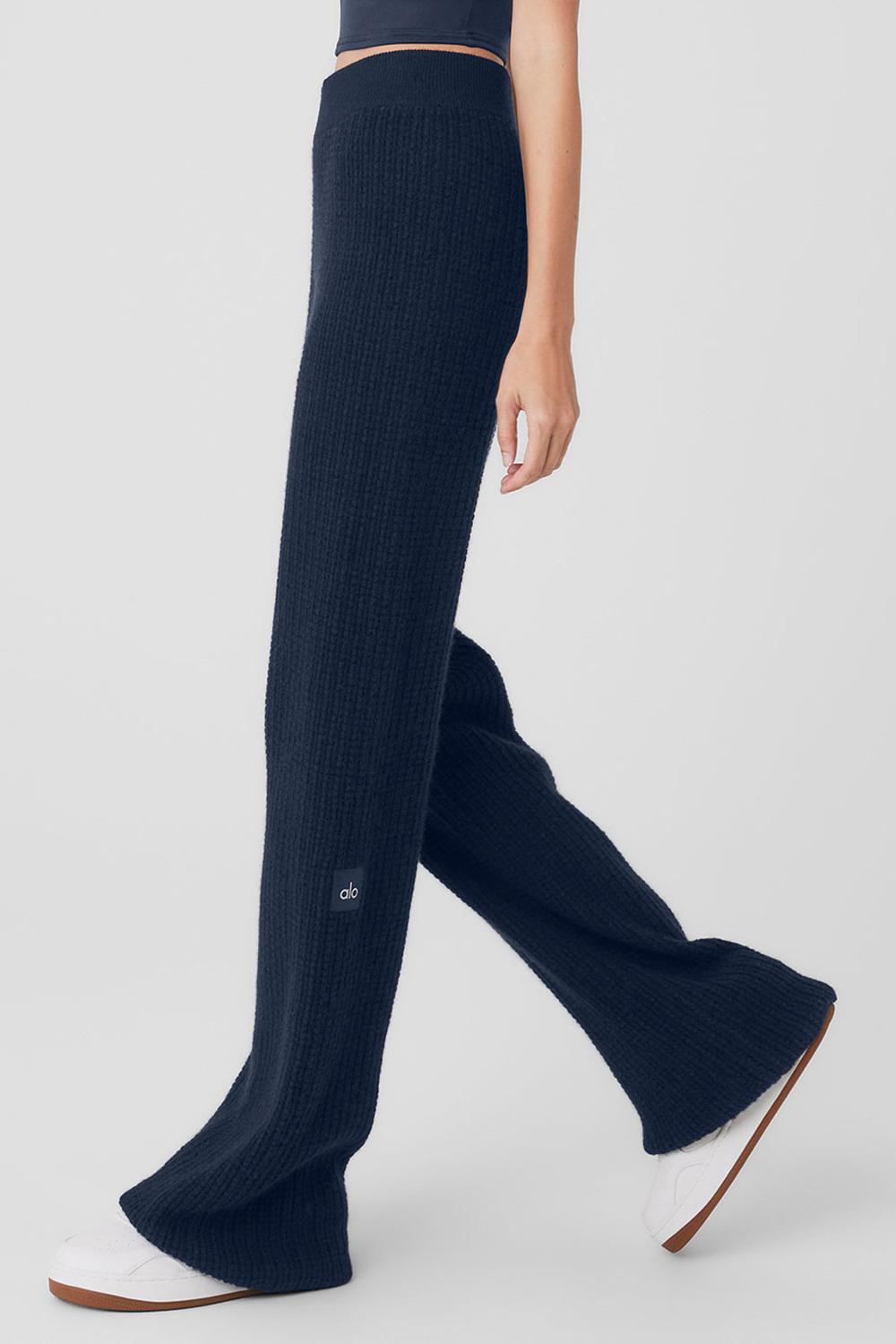 Παντελονι γυναικεια Alo Yoga Cashmere High-Waist Plush Waffle σκουρο μπλε | Greece  XENGZ-4362