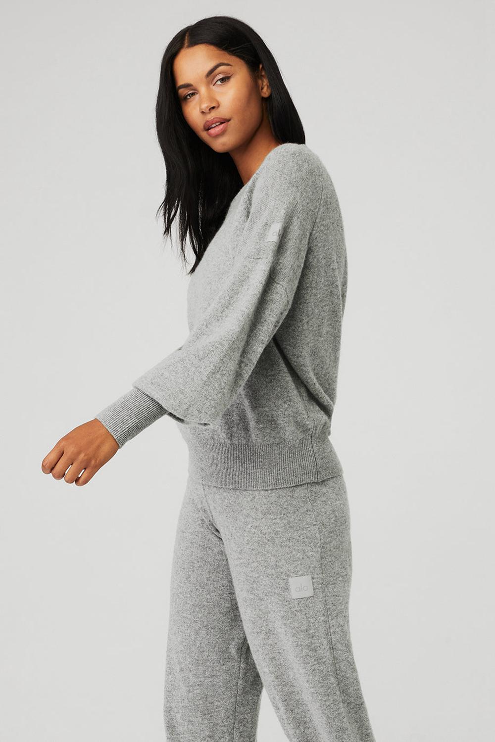 Φούτερ γυναικεια Alo Yoga Cashmere Jet Set Crew γκρι | Greece  UGQOV-4371