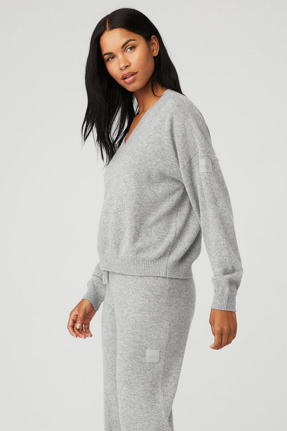 Φουτερ γυναικεια Alo Yoga Cashmere Jet Set V-Neck γκρι | Greece  OLDXN-1802