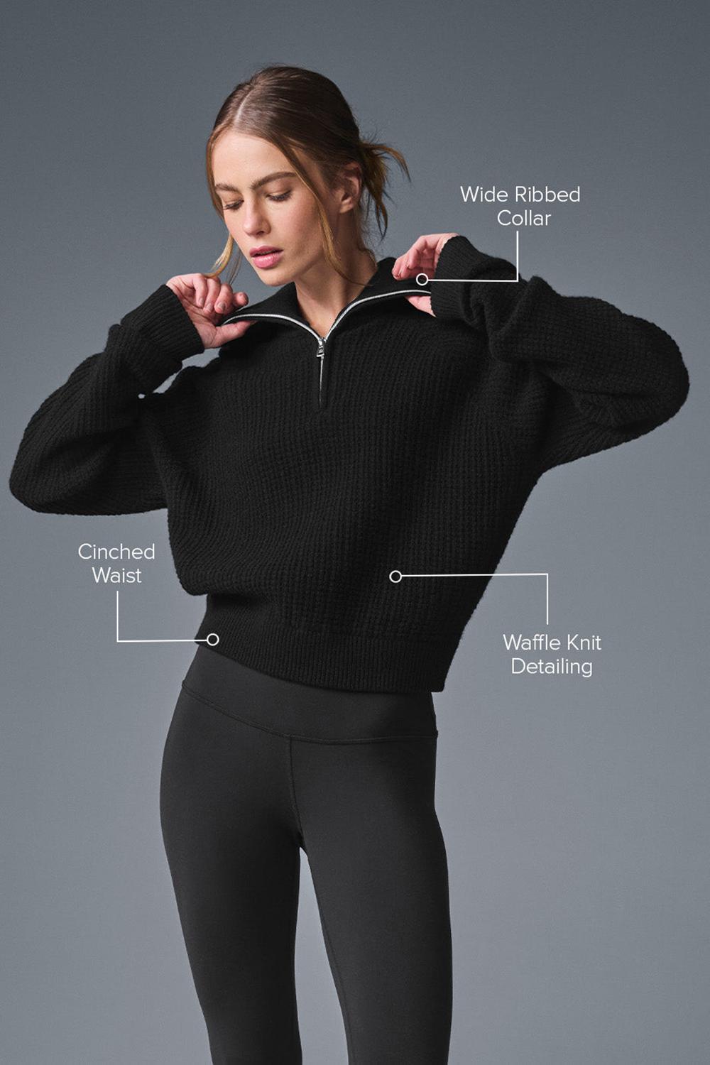 Φουτερ γυναικεια Alo Yoga Cashmere Plush Waffle 1/4 Zip μαυρα | Greece  AIHUZ-7260