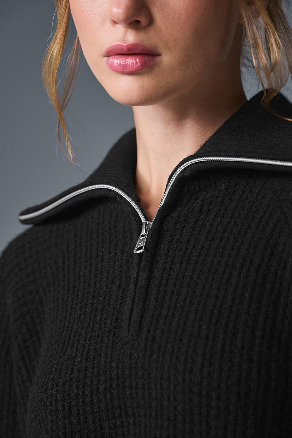 Φουτερ γυναικεια Alo Yoga Cashmere Plush Waffle 1/4 Zip μαυρα | Greece  AIHUZ-7260