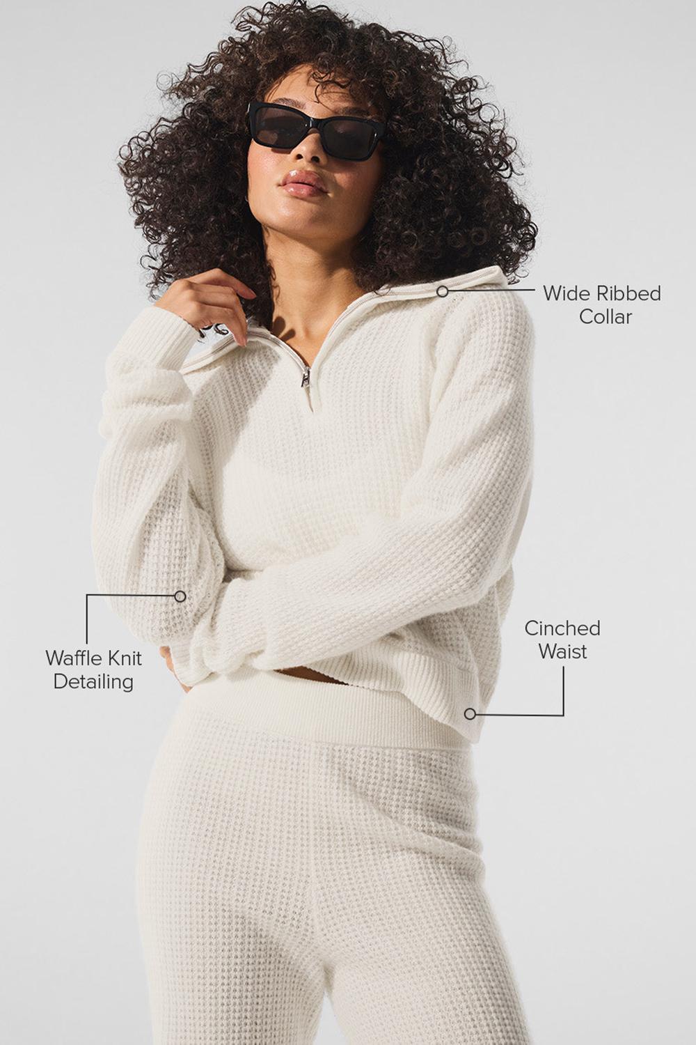 Φουτερ γυναικεια Alo Yoga Cashmere Plush Waffle 1/4 Zip Ivory | Greece  AMKZI-4129