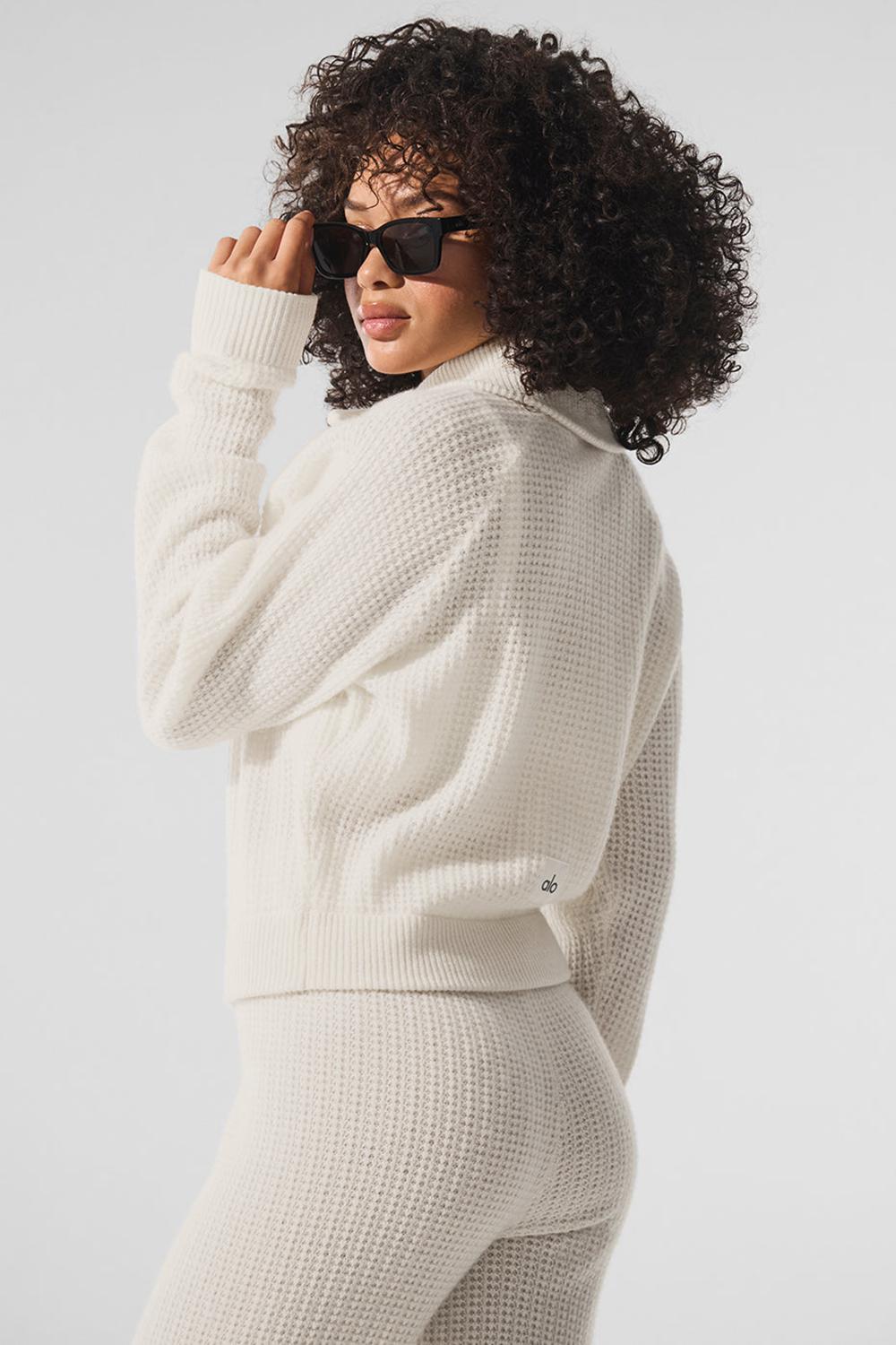 Φουτερ γυναικεια Alo Yoga Cashmere Plush Waffle 1/4 Zip Ivory | Greece  AMKZI-4129