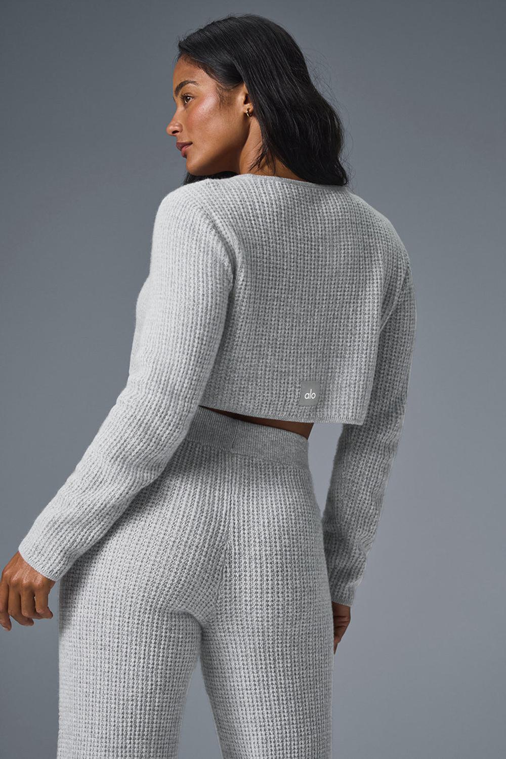 Μακρυμανικο γυναικεια Alo Yoga Cashmere Plush Waffle Cropped γκρι | Greece  TNBHG-3806