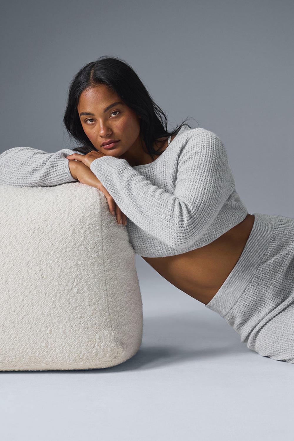 Μακρυμανικο γυναικεια Alo Yoga Cashmere Plush Waffle Cropped γκρι | Greece  TNBHG-3806