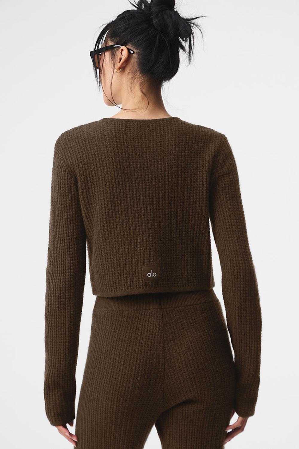 Μακρυμανικο γυναικεια Alo Yoga Cashmere Plush Waffle Cropped Espresso | Greece  RXJZB-6273