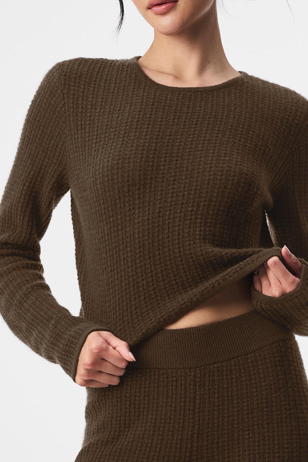 Μακρυμανικο γυναικεια Alo Yoga Cashmere Plush Waffle Cropped Espresso | Greece  RXJZB-6273