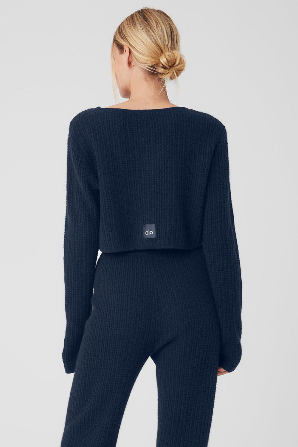 Μακρυμανικο γυναικεια Alo Yoga Cashmere Plush Waffle Cropped σκουρο μπλε | Greece  TNVRO-5740