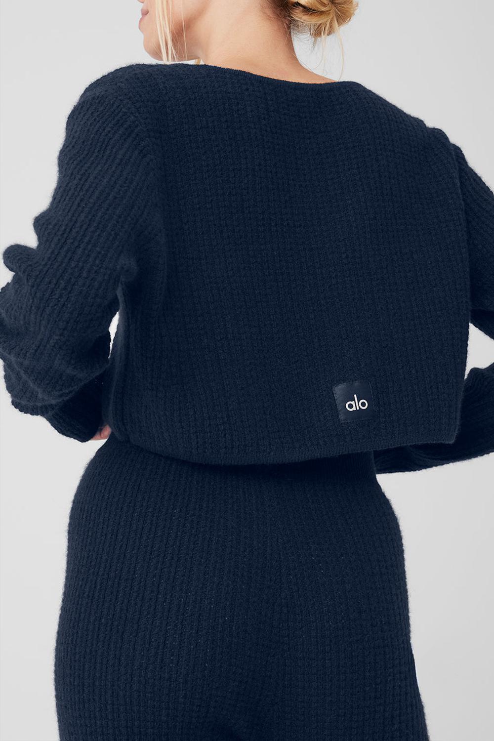 Μακρυμανικο γυναικεια Alo Yoga Cashmere Plush Waffle Cropped σκουρο μπλε | Greece  TNVRO-5740