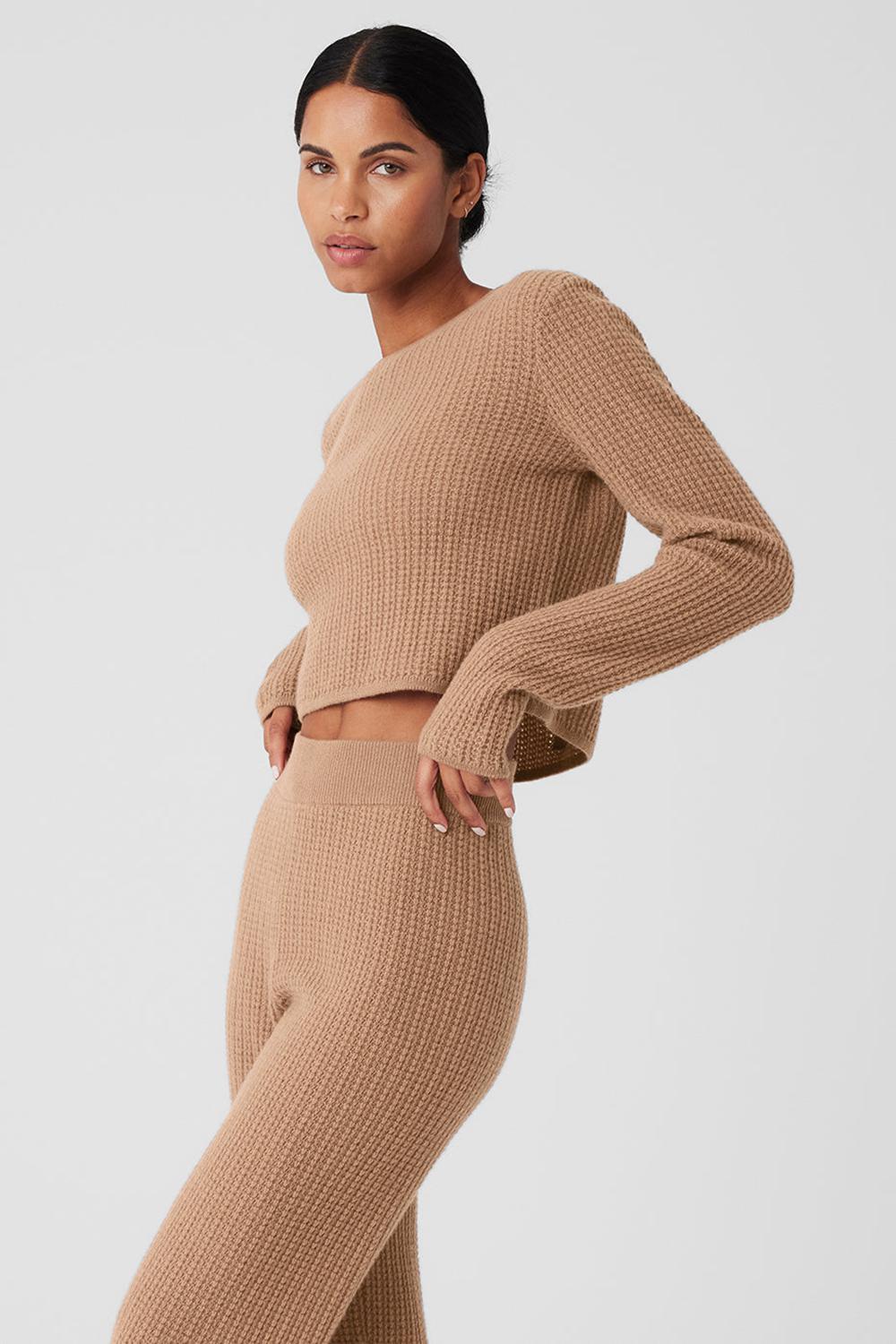Μακρυμανικο γυναικεια Alo Yoga Cashmere Plush Waffle Cropped Toasted Almond | Greece  IBYOX-8692