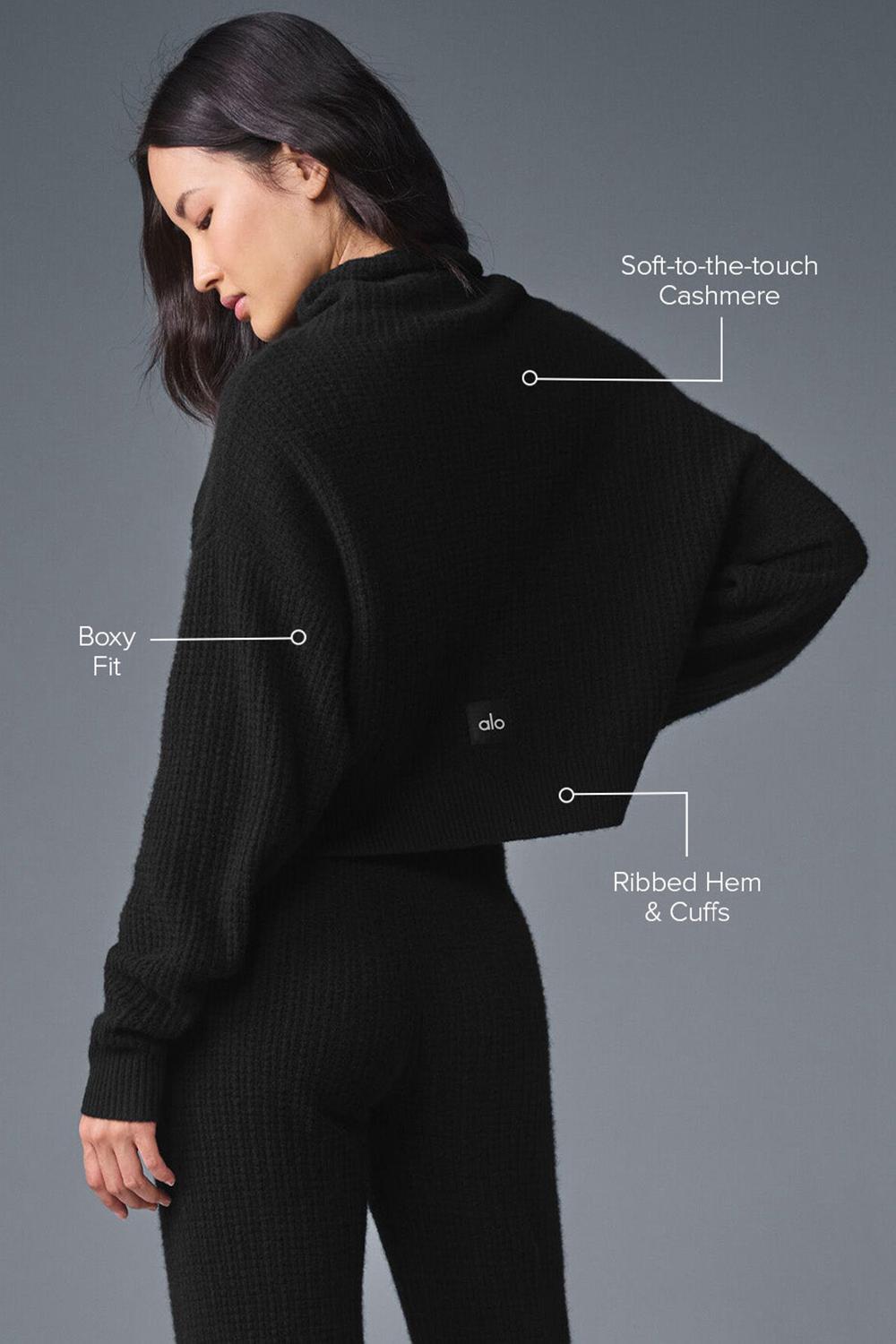 Φουτερ γυναικεια Alo Yoga Cashmere Plush Waffle Turtleneck μαυρα | Greece  VHRGW-8741