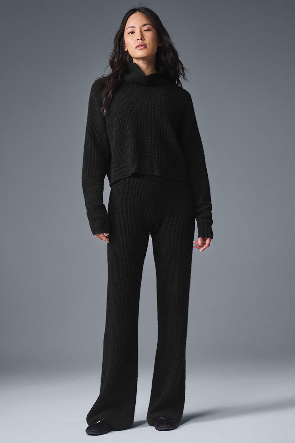 Φουτερ γυναικεια Alo Yoga Cashmere Plush Waffle Turtleneck μαυρα | Greece  VHRGW-8741