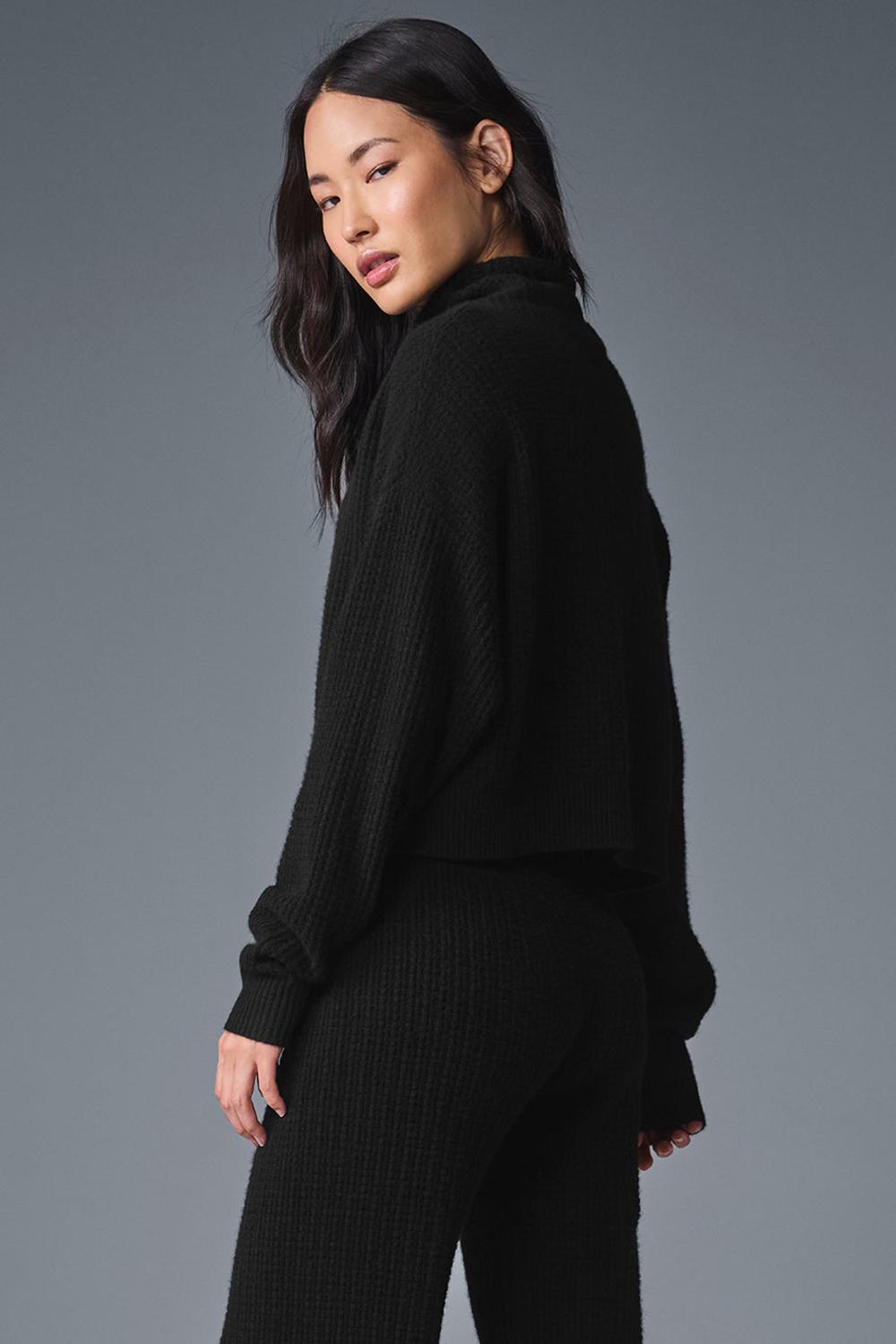 Φουτερ γυναικεια Alo Yoga Cashmere Plush Waffle Turtleneck μαυρα | Greece  VHRGW-8741