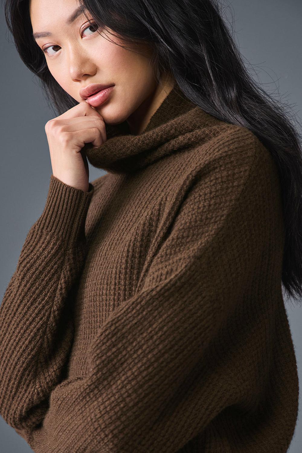 Φουτερ γυναικεια Alo Yoga Cashmere Plush Waffle Turtleneck Espresso | Greece  DKXJL-9816