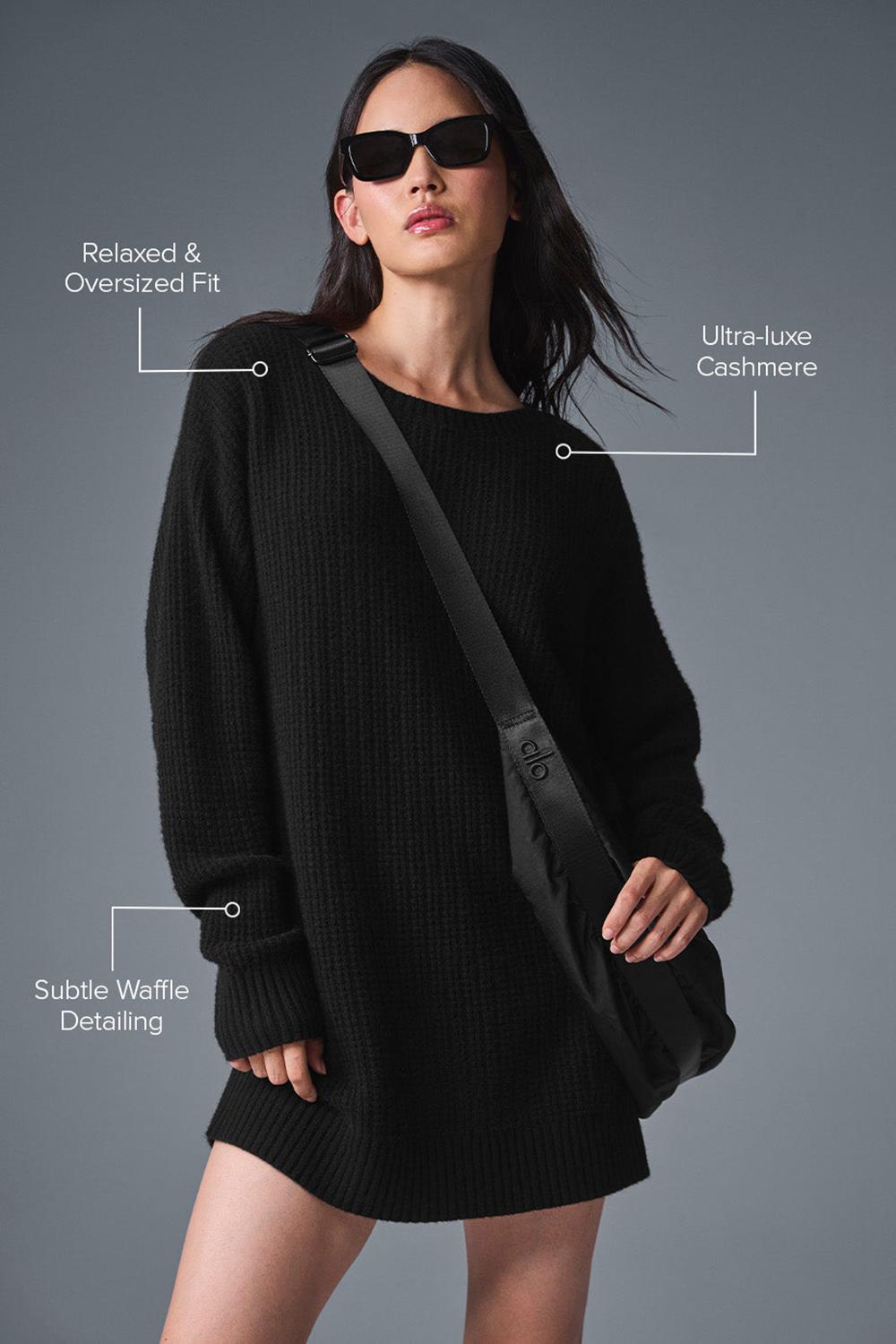 Φορεμα γυναικεια Alo Yoga Cashmere Plush Waffle μαυρα | Greece  RQBTL-3297